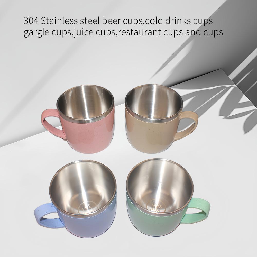 Tazze in Acciaio Inossidabile a Doppio Strato Antiscottatura Manico in Plastica Tazza per Caffè Latte Tè Bevande Acqua per Casa Ufficio Bicchiere