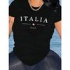 Rundhals Kurzarm Freizeit Strickstoff Normale Länge für Frühling Damen Italienische Flagge Buchstaben Druck T-Shirt Polyester