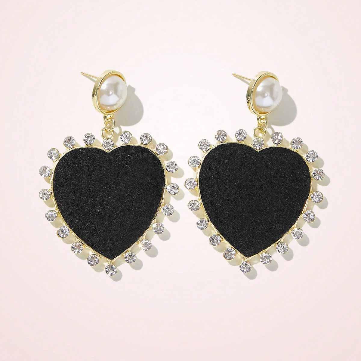 Korean Style Elegant Rhinestone Heart Earrings