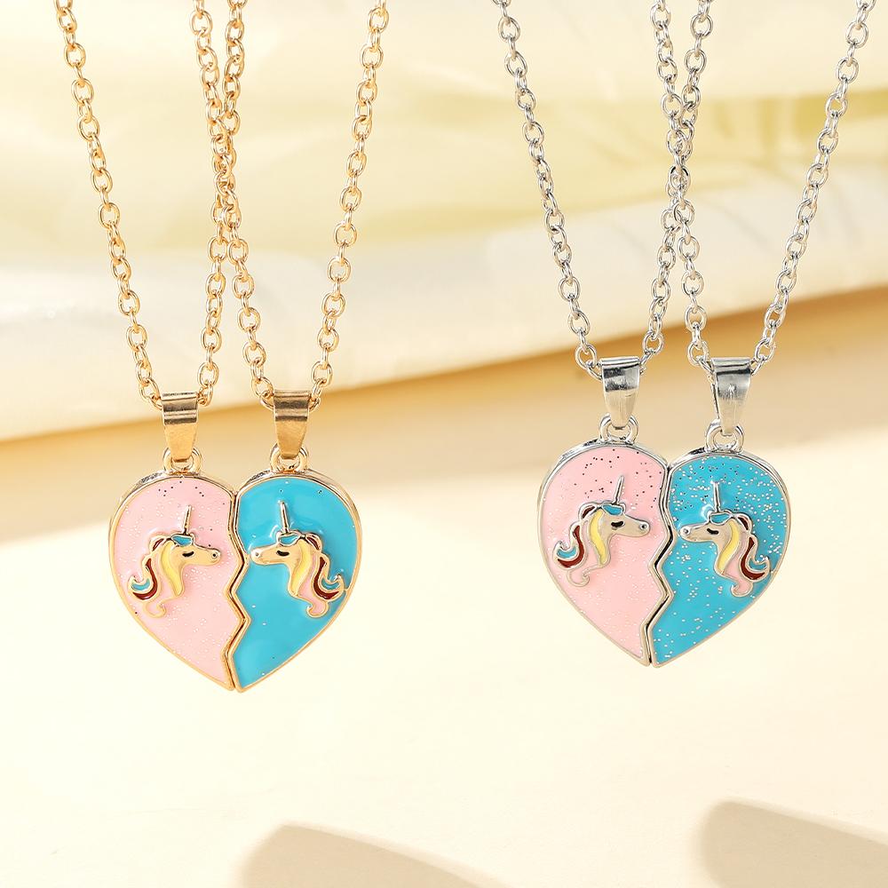 Set da 2 Pezzi Colori Blu e Rosa Ciondolo a Forma di Cuore Migliori Amici Collana BFF Modello Unicorno Gioielli per l'Amicizia