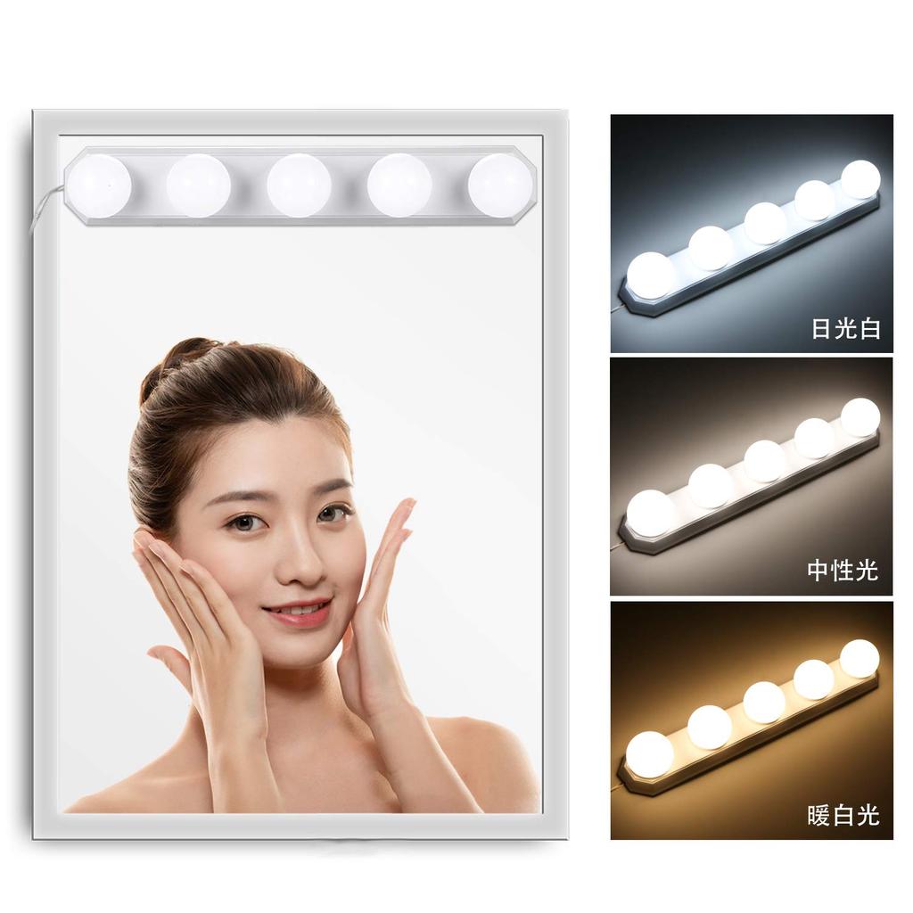 Tomshine Actress LED Mirror Lighting 5 LED Adjustable No Holes Hollywood USB Charging Cable Easy for Beauty and Bathrooms Light, Light, 3-Color +