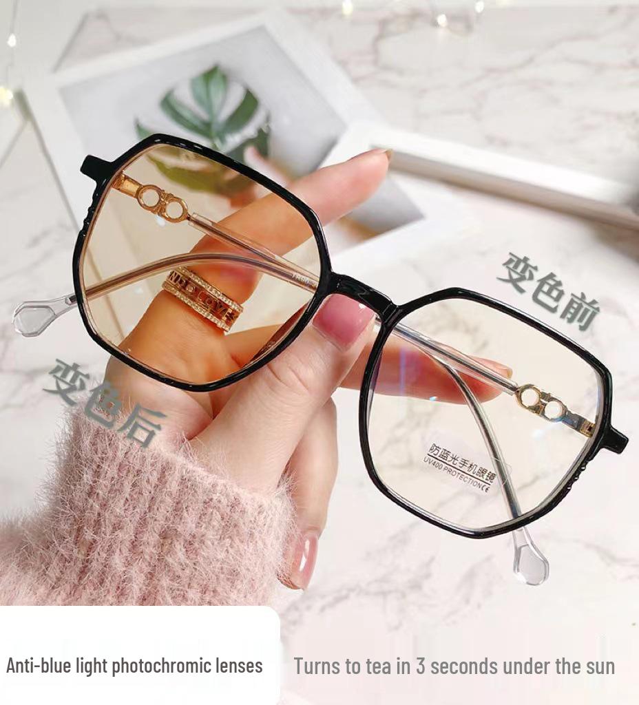 Ultra-Light Photochromic Korean-Style Blue Light Blocking Glasses with Large Frames