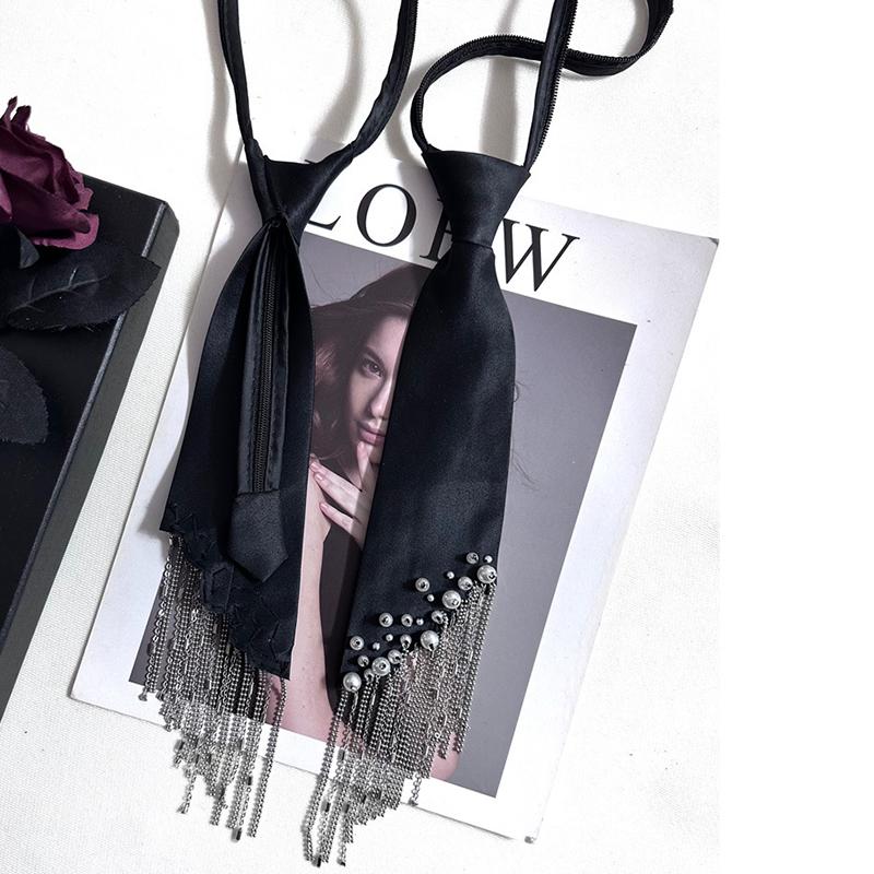 Preppy Pearl Tassel Tie Long Decorative Women Shirt Accessory Elegant Style for School Uniform Work Party