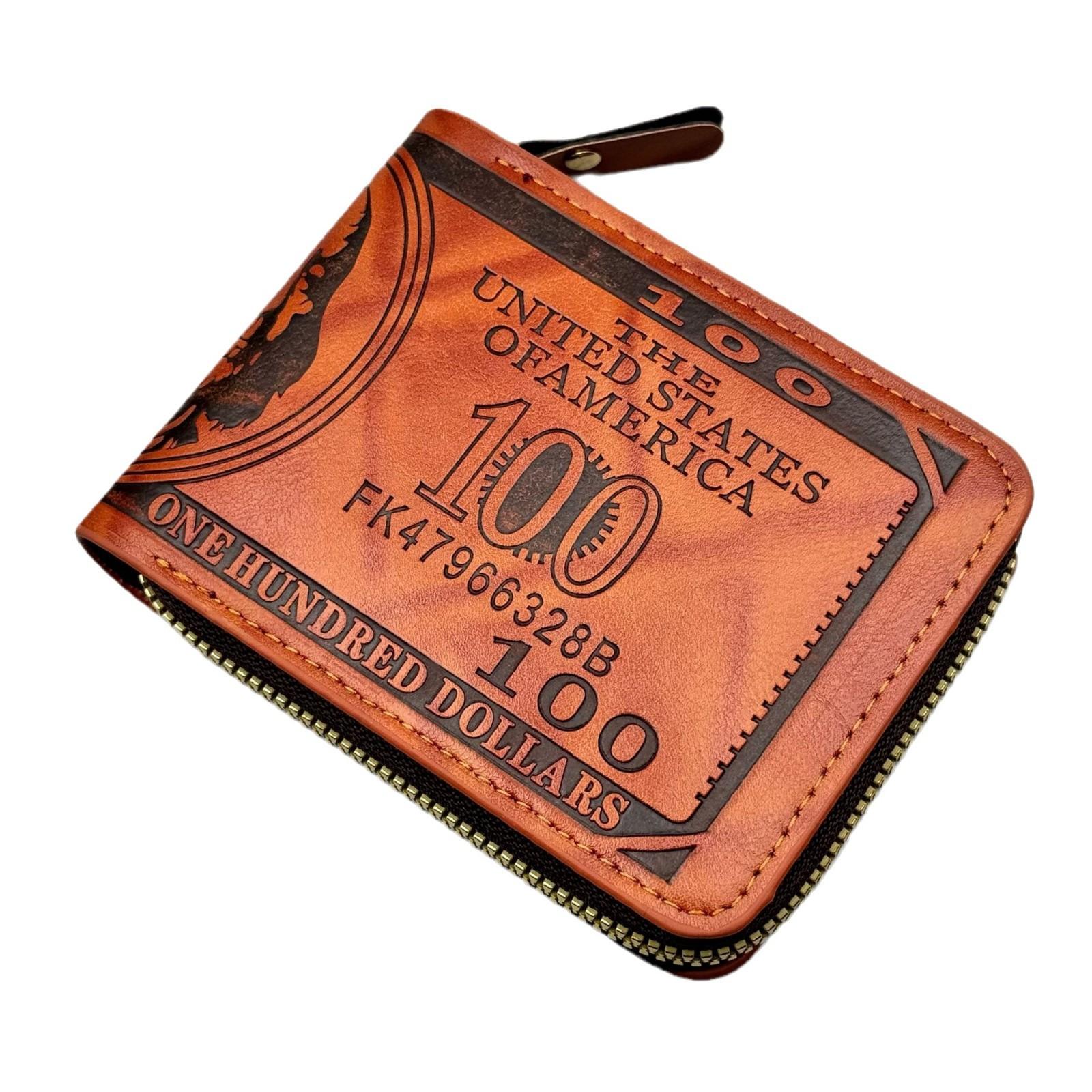 TodayDeal Heren Portemonnees Met 100 US Dollar PatroonPortemonnee Heren Leer Walet Foto KaarthouderMode Grote Capaciteit Portemonnee Portemonnee Tas koffie