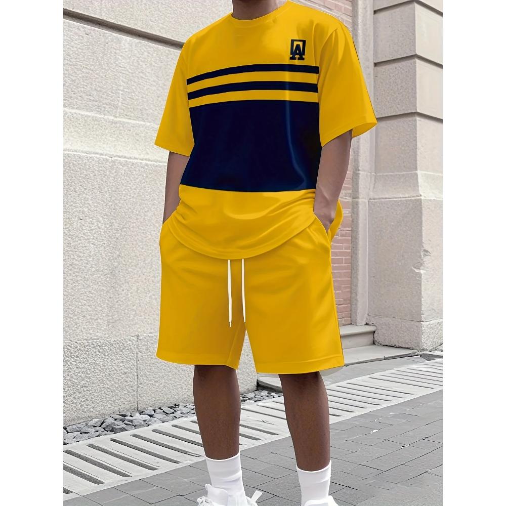 Men's Digital Stripe Print Comfortable Sports Suit Loose Fashion Unisex Sports Clothing