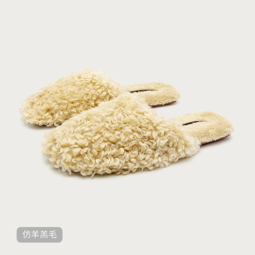 Soft and Fluffy Faux Lamb Plush Slippers , Warm and Cozy, Non-slip, Cute and Quiet Indoor Shoes for Women