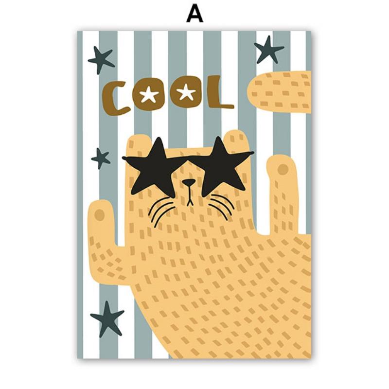 Kawaii Cat Tiger Elephant Giraffe Car Nursery Wall Art Canvas Painting Posters And Prints Wall Pictures For Baby Kids Room Decor