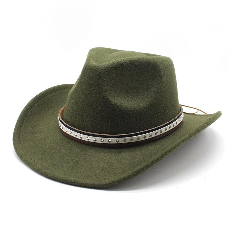 Vintage British Belt Woolen Hat Trendy Men'S And Women'S Western Cowboy Hat Big Edge Sunshade Top Hat