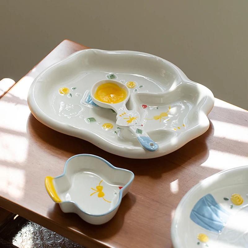 Creative Irregular Ceramic Plate Cute Cartoon Exquisite Dining Plates Afternoon Tea Dessert Fruits Plate Breakfast Salad Bowls