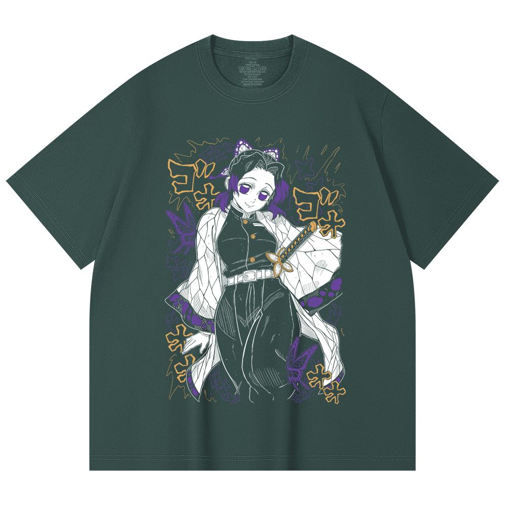 230 Gsm 100% Cotton Demon Slayer V45 Shinobu Print Unisex Heavy Cotton T Shirt