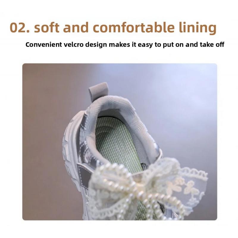 Korean Style Princess Summer Sport Shoes For Girls Mesh Breathable Teenager Girl's Sneakers Trend Fashion Pearl Party Sneakers