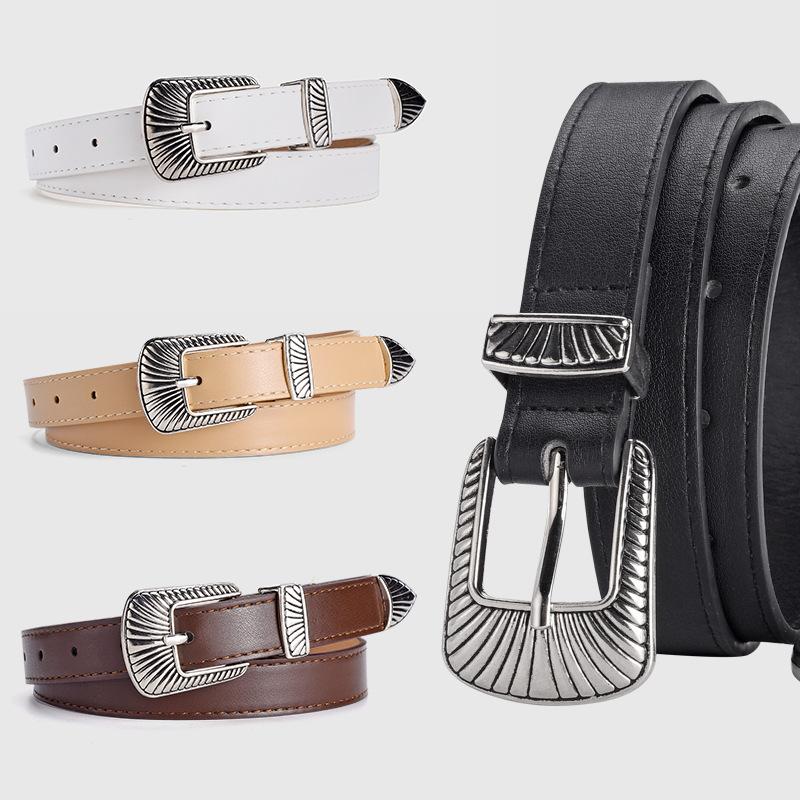 Vintage Alloy Three-Piece Pin Buckle Women'S Belt, Western Style Decorative Jeans Belt Women