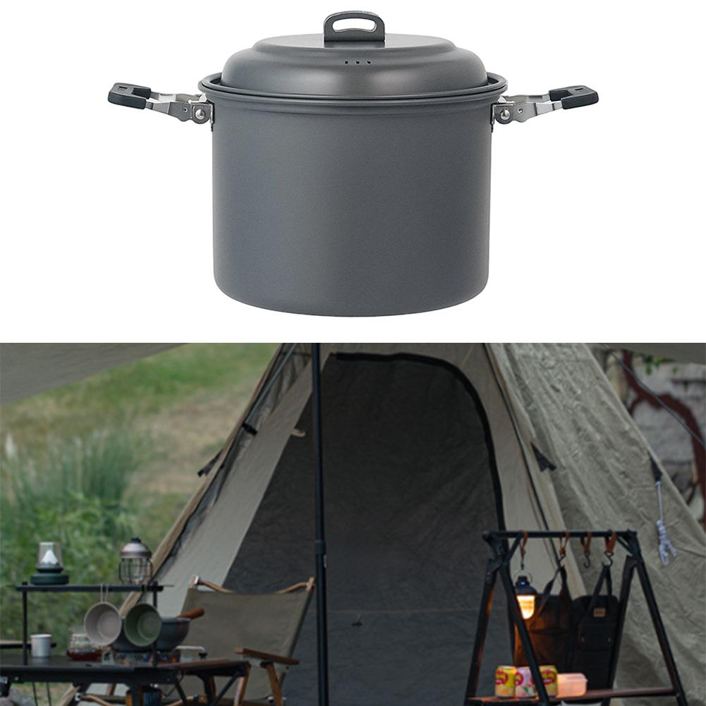 Gray 6L Dual-Purpose Pot Multi-function Barbecue Pot Bbq Accessory Collapsible Cookware Stainless Steel Construction