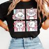 Womens Casual Short Sleeve TShirt Playful Cat 4Panel Graphic Print Round Neck Retro Style