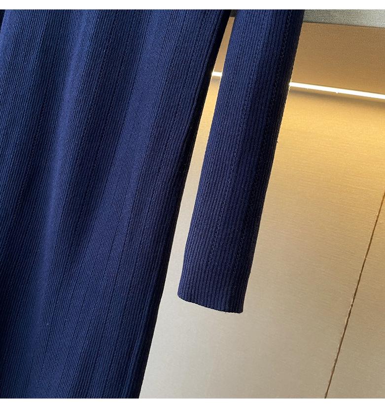 Women's Royal Blue Long-Sleeve Bodycon Wool Knit Dress for Autumn/Winter