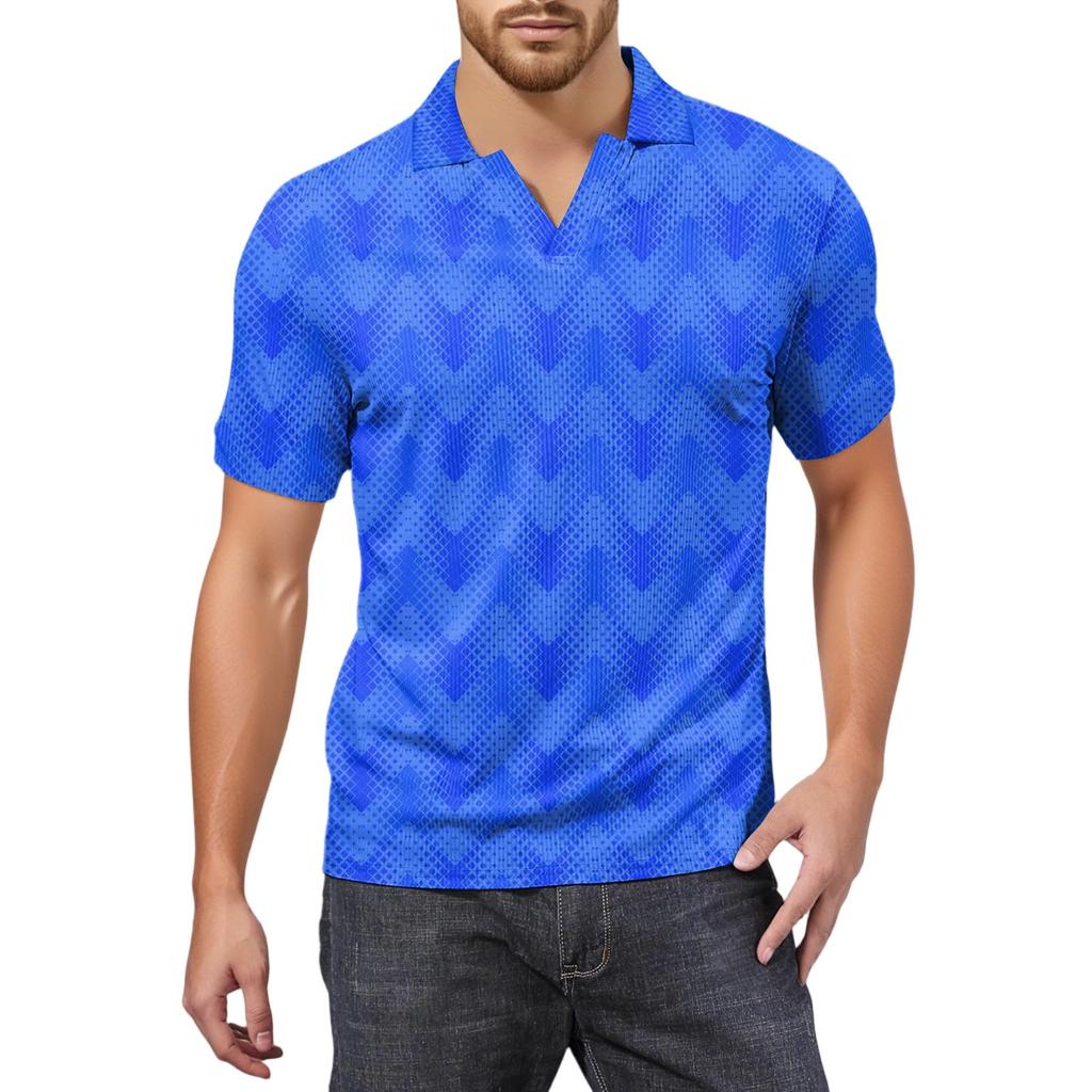 Moda Hombre Top Estampado Cuello en V Manga Corta Camiseta de Golf