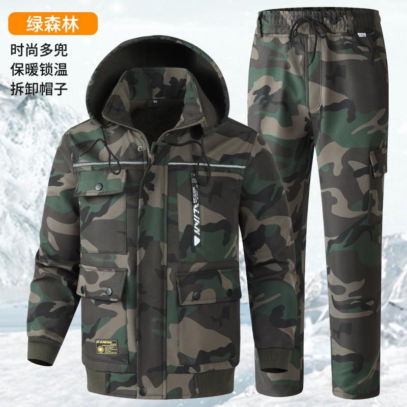 

Velvet Thick Work Clothes Men s Suit Cold-proof Warm Camouflage Clothing Auto Repair Tooling Outdoor Wear-resistant Labor Protection 165 yards recommended 90-110 kg