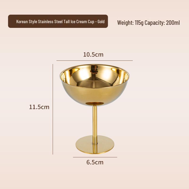 Korean Style 304 Stainless Steel Ice Cream Cup – Tall Stem Champagne Dessert Bowl