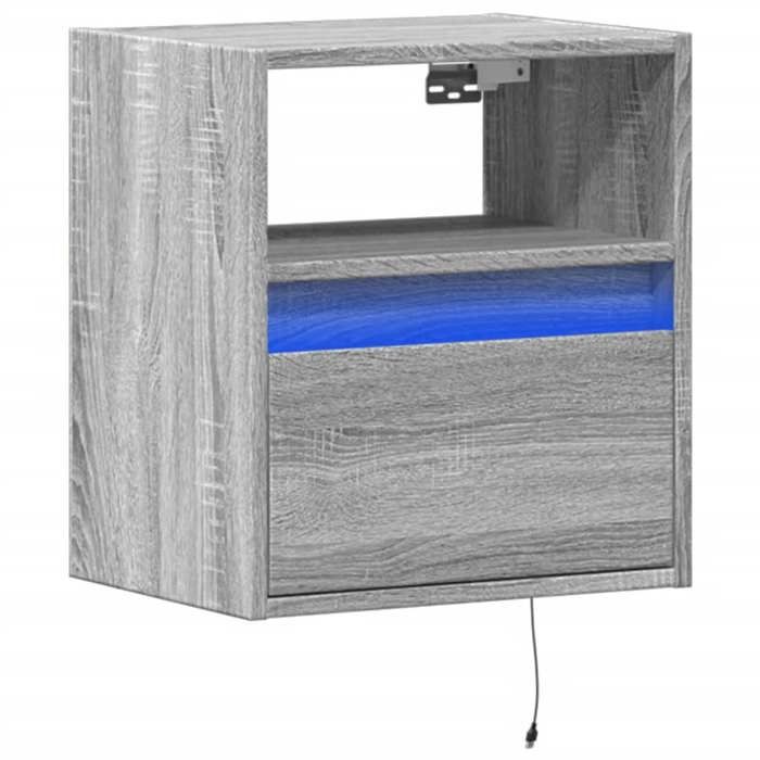 VidaXL Wall-mounted Bedside Table with LED Lights Sonoma Grey, Floating Bedside Table, Phone Holder, Table of 3307985