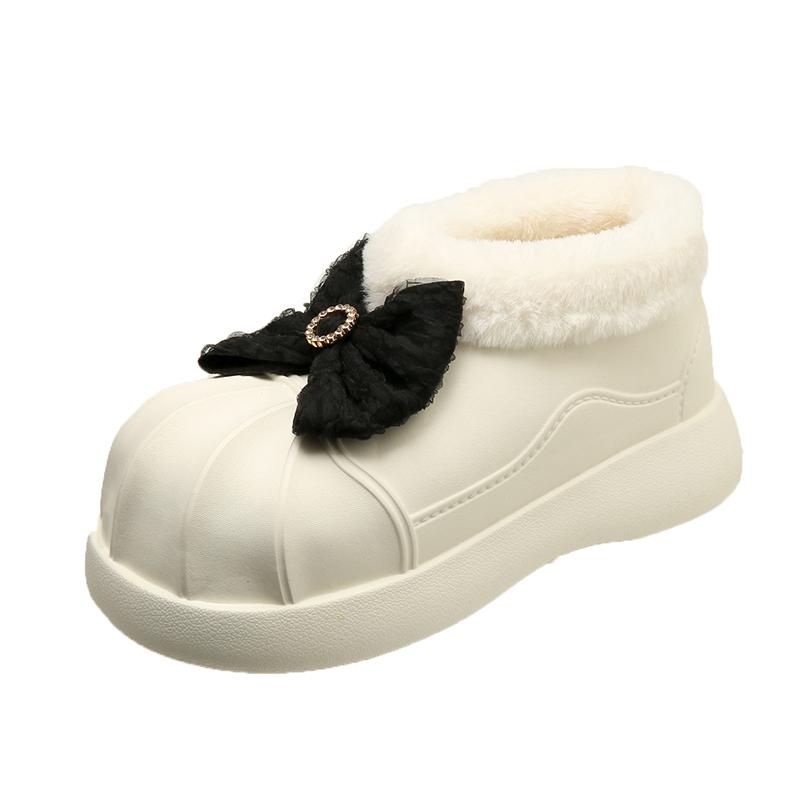

Fashion 2024 Winter Fashion Temperament Bow Decorated Women s Round Toe Short Boots Plush Solid Color Warm Flat Snow Boots Zapatillas 36 белый