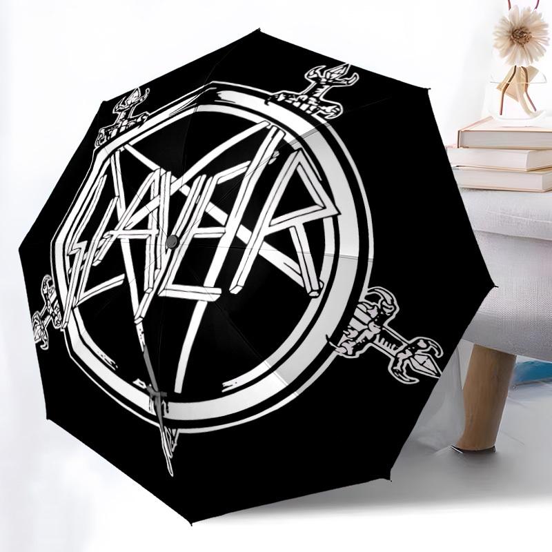 1pc Slayer Logo Automatic Umbrella   8 Rib Portable Folding Black Iron Frame for Outdoor, Beach, Travel, Beach Umbrella 159