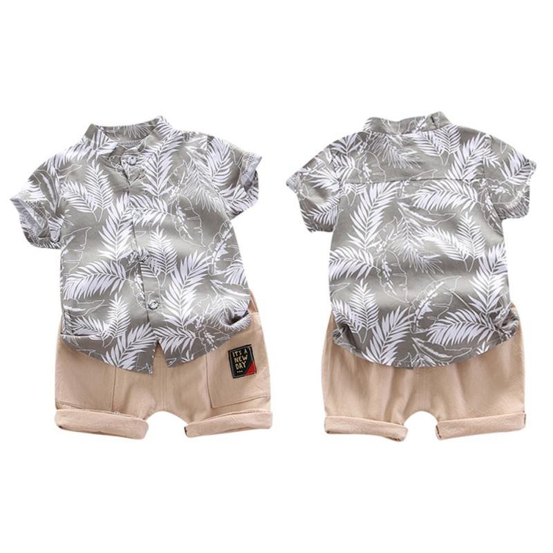 Sommer Barn Baby Gutter Kortermet Løv Mønster T-skjorte Bluse+Shorts Uformelle antrekk sett