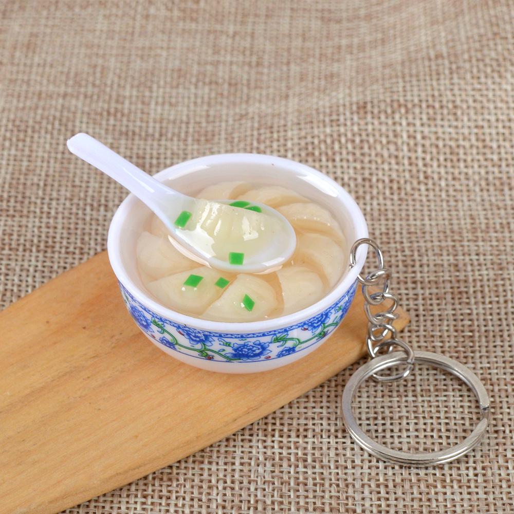 Chinese Style Realistic Noodle Keychain, 4cm Blue and White Porcelain Bowl, Food Play Prop.