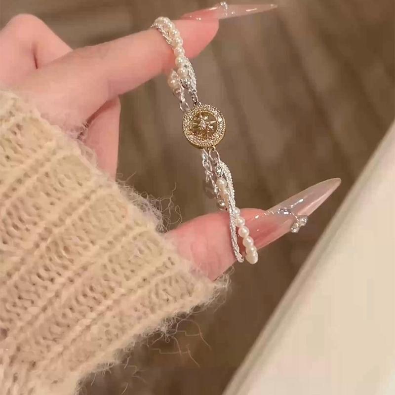 Rose Diamond Inlaid Pearl Bracelet Design Sense Niche High Value Temperament Personalized Fashion Shiny Bracelet