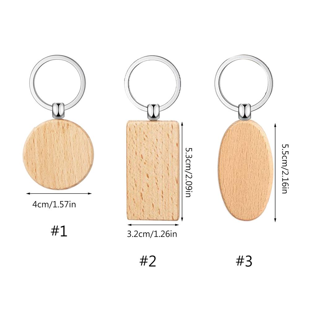 50Pcs Blank Wooden Keychain Set, Unfinished Wood Pieces with Key Rings Wood Key Ring Key Tags DIY Supplies for Craft