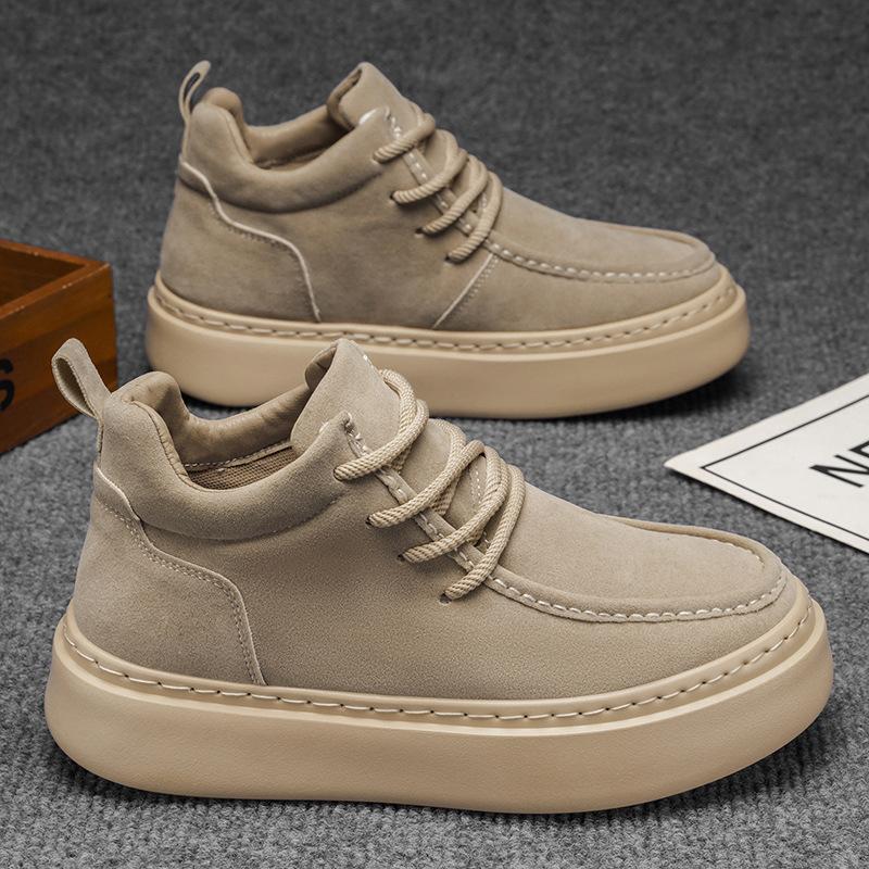 High-top spring new leather casual board shoes British thick-soled heightening sneakers