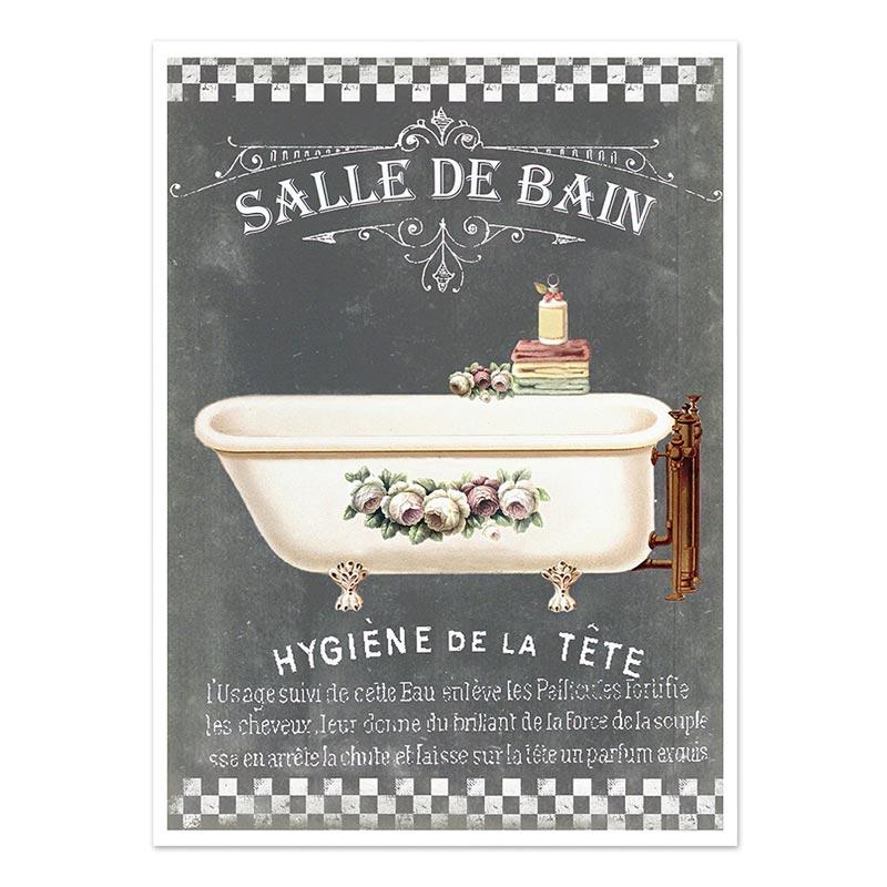Vintage French Style Posters Bathroom Bathtub Canvas Painting Decoration Watercolor Floral Room Decor Wall Art Painting Pictures