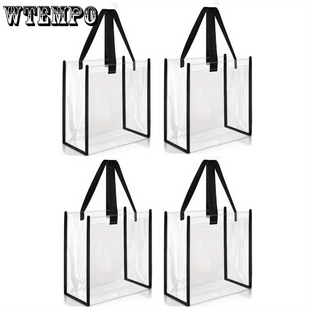 4pcs Clear Tote Bags Large Clear Plastic Tote Bag with Handles for Work Sports Stadium Beach Birthday Handbag Wrapping Bags