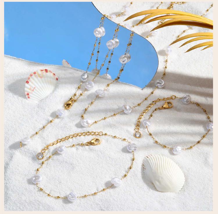 Waterproof Pearl Anklet, Stainless Steel Anklets Beads Link Chain Adjustable, Fashion Jewelry for Women Mom Wife Girlfriend
