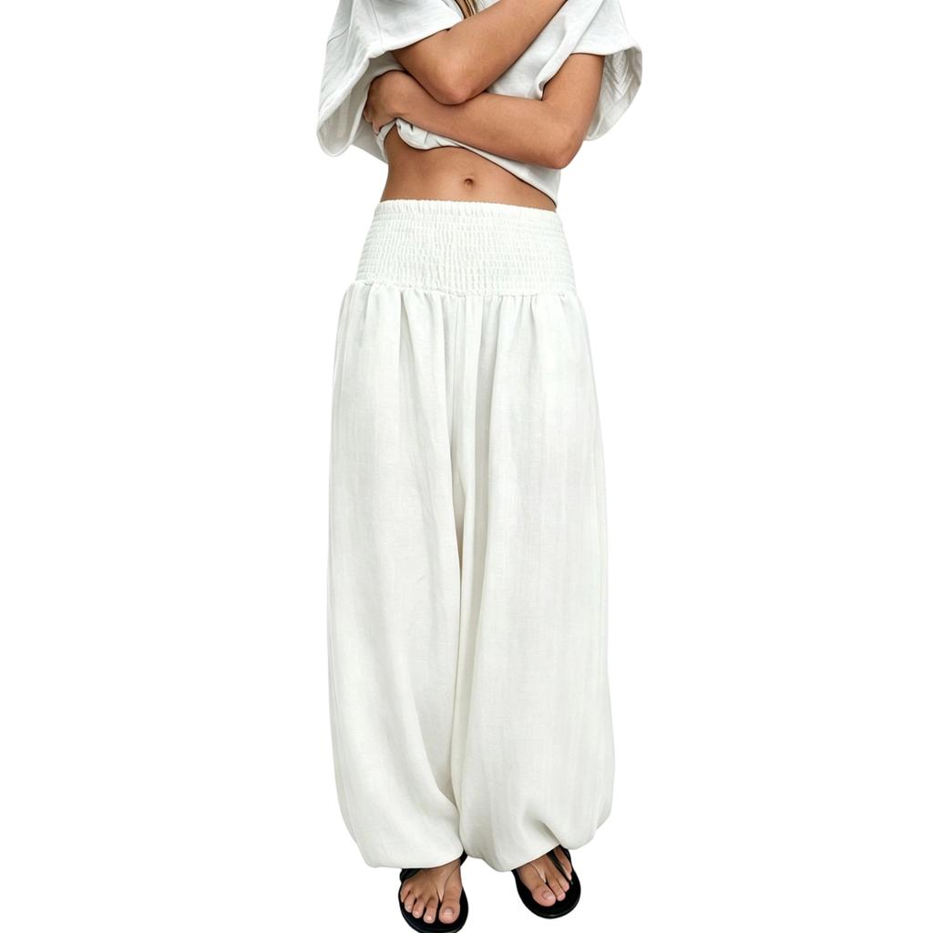 Women High Waist Loose Fit Lantern Pants Elastic Waistband Casual Relaxed Fit Lightweight Trousers for Everyday Wear