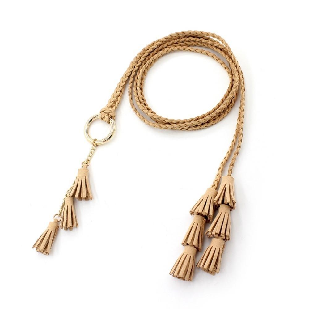 Solid Color Thin Waist Rope Belt Tassel Detail Knit Belt Fashion Dress Waistband  Waist Accessory