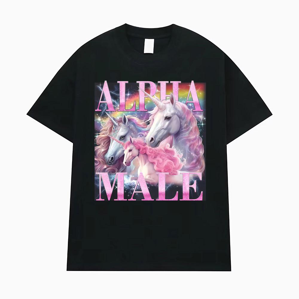 Alpha Male Rainbow Unicorn Funny Printed TShirt Men Women Oversized High Quality Classic T-Shirt Vintage Cotton Comfort T Shirts