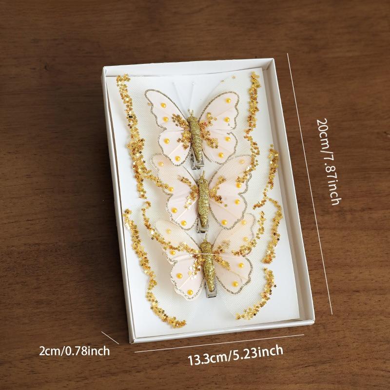 Christmas Decoration Double Layer Butterfly Christmas Tree Clip Hanging Decoration Sparkling Pink Hollow Pendant Decoration