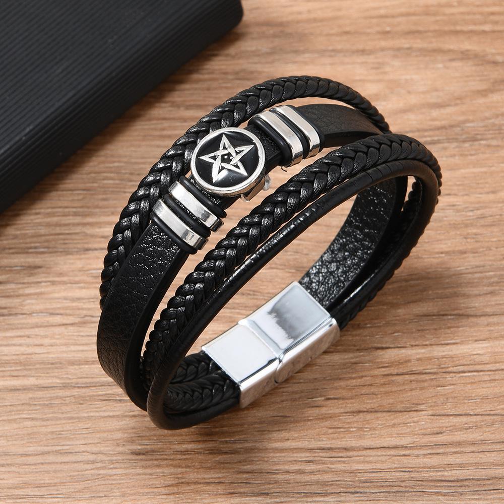 

Retro Multi-Layer Hand-Woven Men s Pentagram Bracelet чёрный