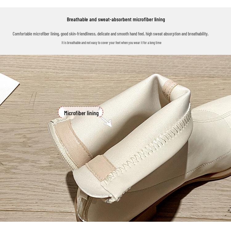 2024 Autumn/Winter Women's Elastic Slimming Chunky Heel Ankle Boots with Square Toe & Back Zipper