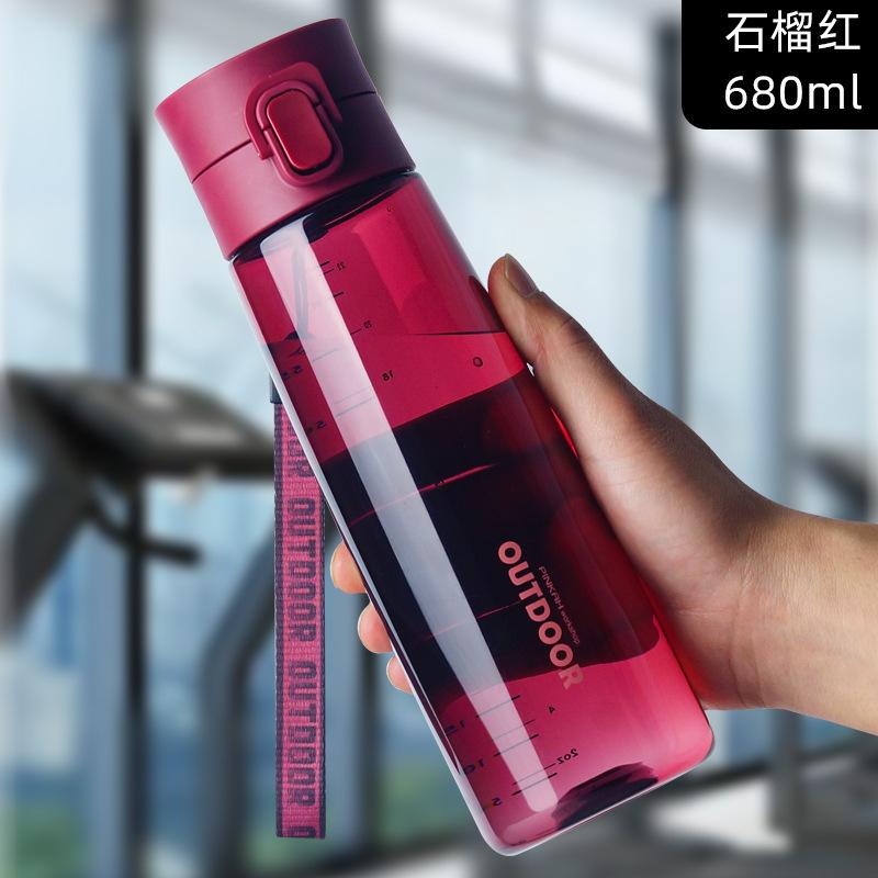 Tritan Sports Water Bottle with Flip Top Lid, Leakproof Portable Outdoor Drinking Cup with Scale & Lanyard for Gym Travel Workout