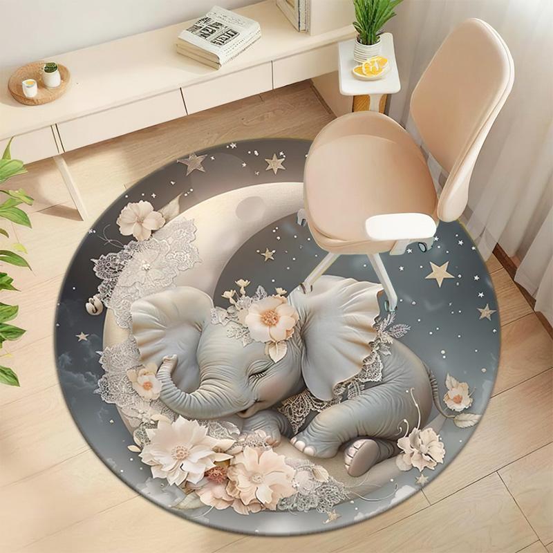 1Pc Elephant Circular Print Rug - Home Decoration Carpet For Living Room Bedroom Flooring Computer Chair Area Rug