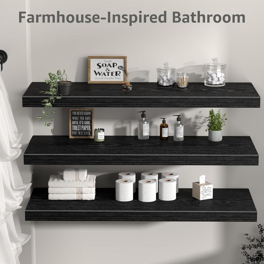 12-Piece Set of 36-Inch Wide Deep Wall-Mounted Floating Shelves for Various Rooms