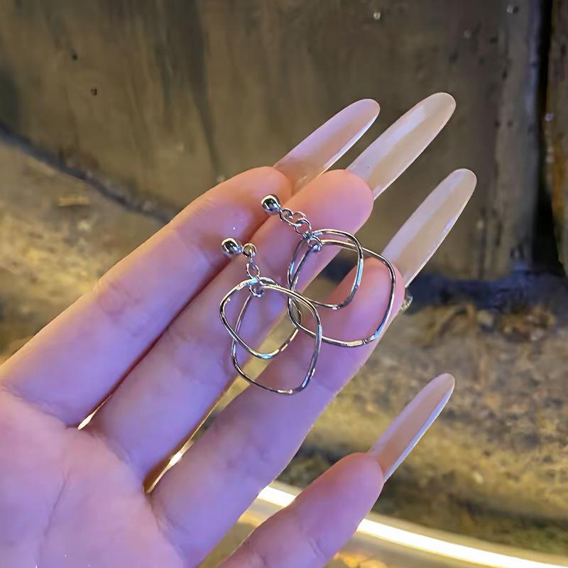 Minimalist Double Square Cute Elegant Earrings Luxury Women's New Fashion Simple Ear Geometric Shape Fresh Sweet Style