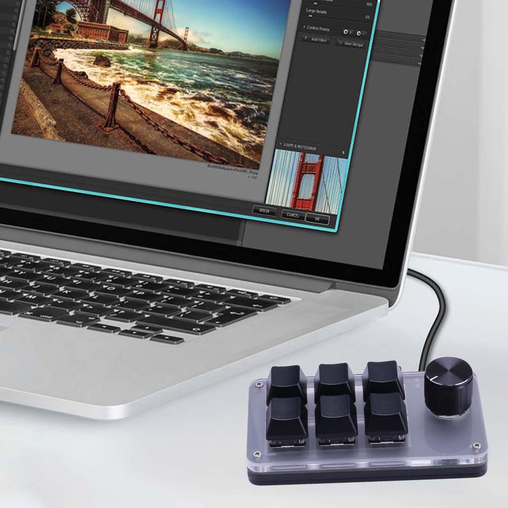 6 Key 1 Knob One Handed Mechanical Gaming Keyboard Hotswap RGB Mini Mechanical BT Keyboard Mechanical Macropad for Office Gaming