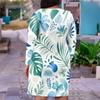 Women Plus Size V Neck Long Sleeve Tropical Leaf Printed Fitted Midi Dress