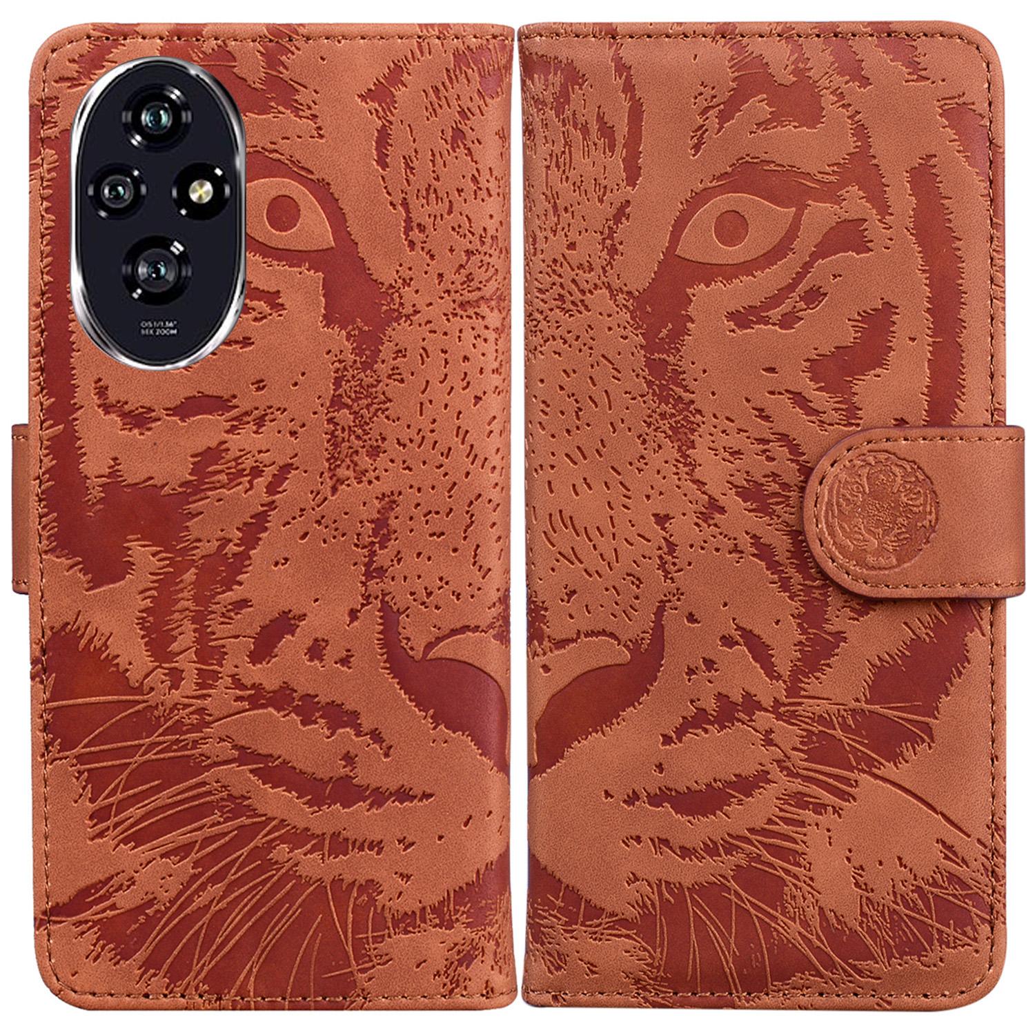 

For Honor 200 5G Case Tiger Imprint Leather Shockproof Wallet Phone Cover Brown