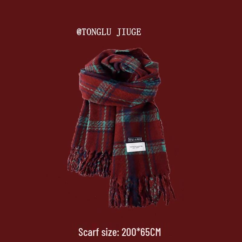 Red Plaid Scarf - Warm & Versatile Winter Gift for Women and Couples