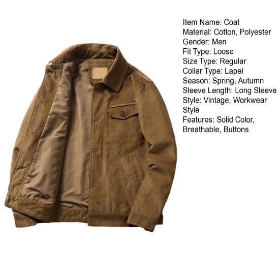 Bomberjakke Ensfarget Arbeidsklærstil Løs Nedbrettskrage Streetwear Vår Høst Menn Kordfløyel Overbekledning Cargo Kåpe for Daglig Bruk