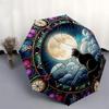 1 Stück Buntglas Katze Mond Wolken Design Automatischer Faltregenschirm - Tragbares 3-fach Design mit 8-Speichen Eisenrahmen, Outdoor für Fans, Reisende, Täglich