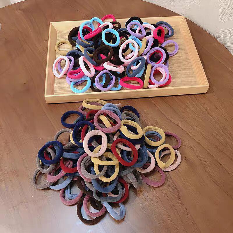 "100 Bunte Hochelastische Koreanische Haargummis mit Nahtlosen Frotteeringen - Einfache Haargummis & Kopfschmuck für Frauen"